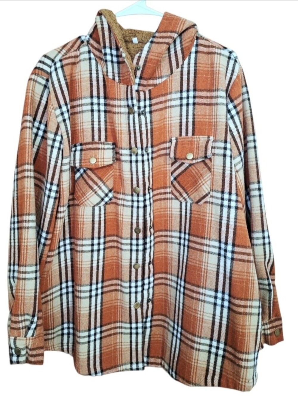 Women's Rust Plaid Flannel Sherpa Lined Plus Size Jacket~2XL